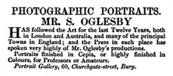 Advert for Samuel Oglesby, photographer, Bury St.Edmunds, October 1856.