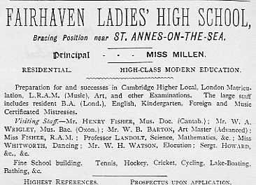 "Fairhaven Ladies High School" was founded about 1897 and soon after became "Fairhaven High School for Girls".