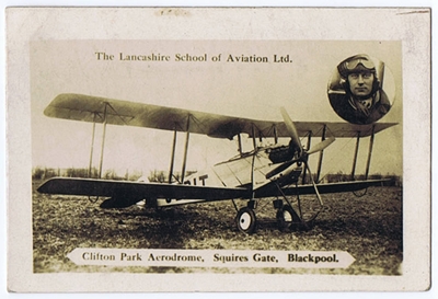 Advert for Lancashire School of Aviation, Clifton Aerodrome, Squires Gate, Blackpool, in the 1930s.