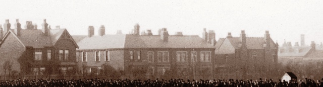 Raikes Parade in the early 1890s, viewed from Raikes Hall Gardens. Alderlea is on the right; this is before Richard Barlow had Glen May constructed.