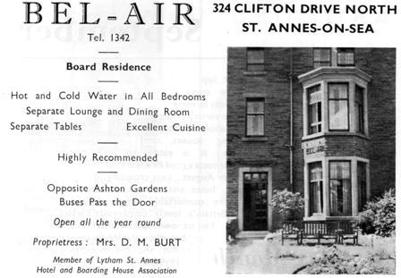 Bel-Air Boarding House, 324 Clifton Drive North; an advert from 1954.