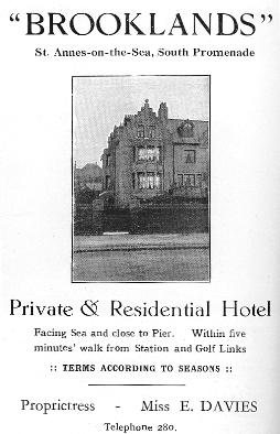 Advert for the Brooklands Hotel St.Annes, 1925.