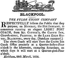 Advert for the Fylde Union Company, 1834.