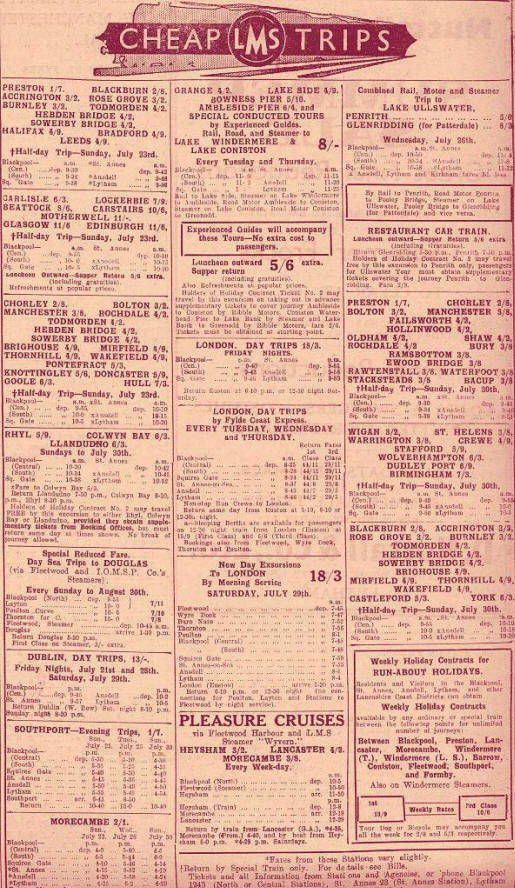 Table of LMS train fares 1939