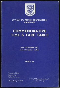 Lytham St.Annes Corporation Transport Commemorative Time and Fare Table 1973