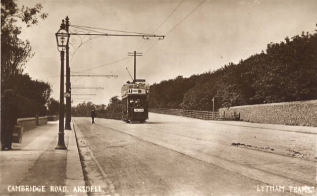 Photograph of an electric tram on Cambridge Road, Ansdell c1910.