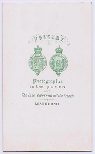 The reverse side of a carte de visite photo by Samuel Oglesby, Llandudno.