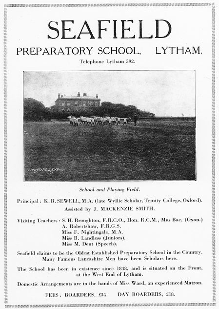 An advertisement c1935 for Seafield House School, Lytham.