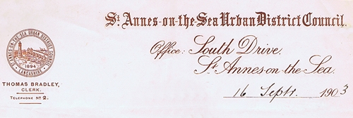 Letterhead of the St.Annes-on-the-Sea Urban District Council 1894-1922.