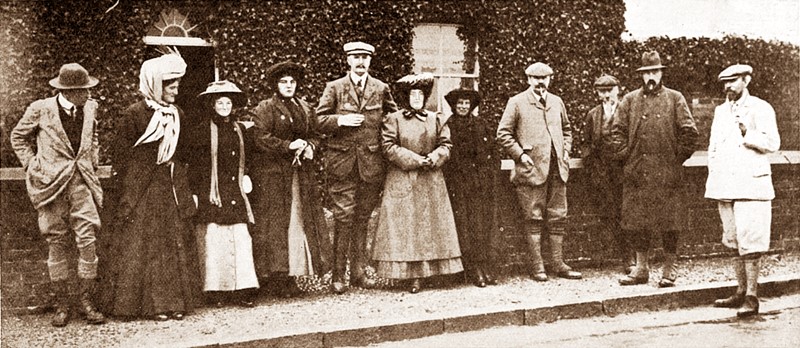 Mr & Mrs Clifton's shooting party at Lytham. L-R: Lord Beauclerk; Violet Clifton;-???-;-???-; Douglas Hall; Lady Louson; Lord Loudon; Herbert Maxwell; Grand Duke Michael; John Talbot Clifton. 