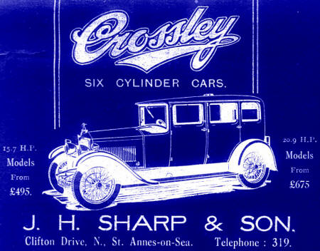 Advert for J.H.Sharp's Garage, St.Annes, 1920