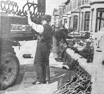 Removing railings on Warbreck Drive, Blackpool, April, 1942