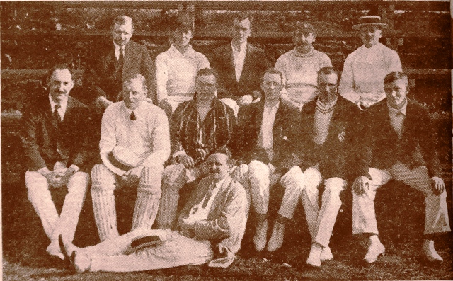 A friendly cricket match at Whitegate Park, Blackpool, c1931. Leading personalities of the town took part. 