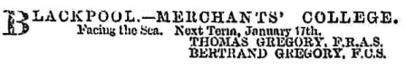 Advert for Merchants' College in 1882.
