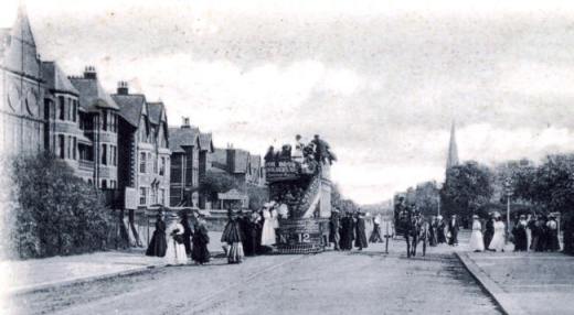 Blackpool, St.Annes & Lytham Tramways gas traction car no.12 at the junction of Clifton Drive and St.Annes Road West, c1898.