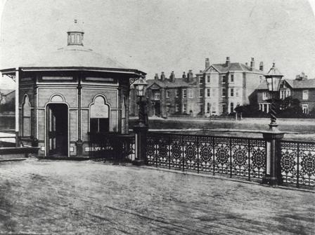 Lytham Pier entrance & in the distance, the Clifton Arms Hotel c1869