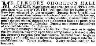 Advert for Chorlton Hall Academy, 1848.
