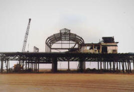 The demolition of the pierhead, St.Annes Pier, in 1984.