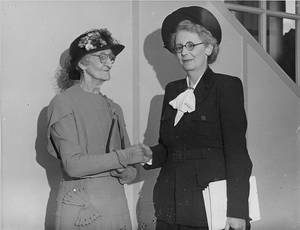 Lady Alice Maden & Halifax novelist Phyllis Bentley at Lytham St.Annes Ladies Luncheon Club in the 1950s.