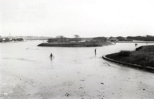 Fairhaven Lake frozen over, January 1962